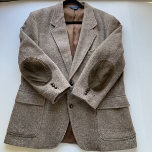 Pendleton Vintage Tweed Sports Jacket Elbow Patches Virgin Wool Brown Size 46